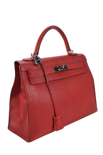 Hermes Womens Palladium Hardware Rouge de Couer Chèvre Kelly 32 Handbag