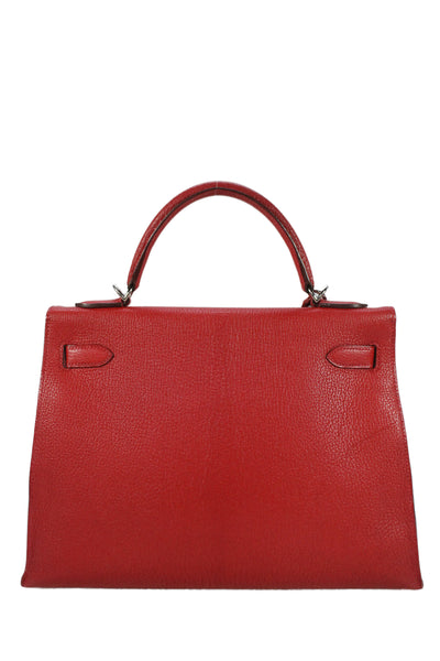 Hermes Womens Palladium Hardware Rouge de Couer Chèvre Kelly 32 Handbag