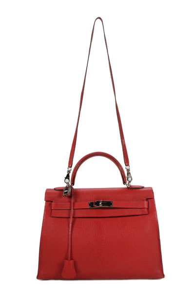 Hermes Womens Palladium Hardware Rouge de Couer Chèvre Kelly 32 Handbag