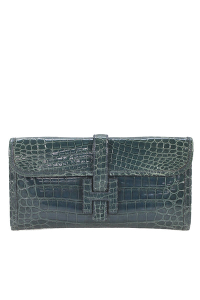 Hermes Womens Bleu Izmir Crocodilus Niloticus Jige Elan Clutch Handbag