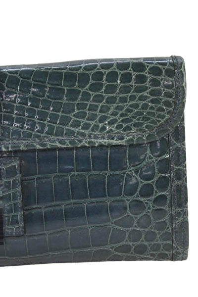 Hermes Womens Bleu Izmir Crocodilus Niloticus Jige Elan Clutch Handbag