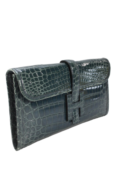 Hermes Womens Bleu Izmir Crocodilus Niloticus Jige Elan Clutch Handbag