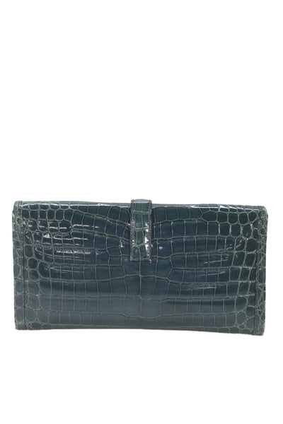Hermes Womens Bleu Izmir Crocodilus Niloticus Jige Elan Clutch Handbag
