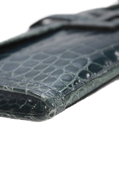 Hermes Womens Bleu Izmir Crocodilus Niloticus Jige Elan Clutch Handbag
