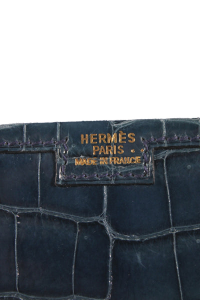 Hermes Womens Bleu Izmir Crocodilus Niloticus Jige Elan Clutch Handbag
