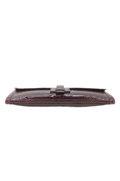 Hermes Womens Bordeaux Shiny Porosus Crocodile Jige Elan Clutch Handbag