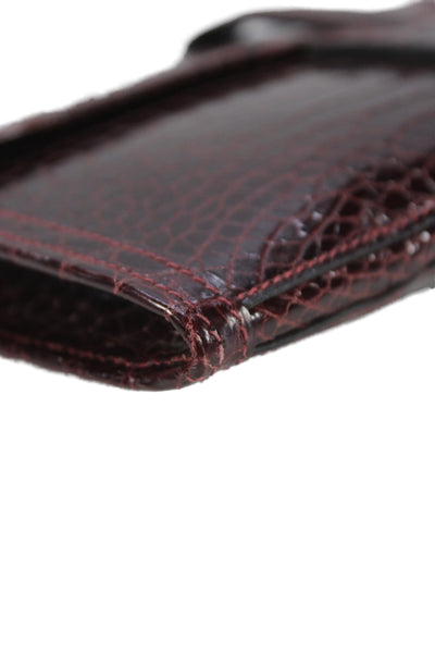 Hermes Womens Bordeaux Shiny Porosus Crocodile Jige Elan Clutch Handbag