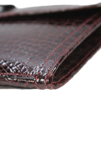 Hermes Womens Bordeaux Shiny Porosus Crocodile Jige Elan Clutch Handbag