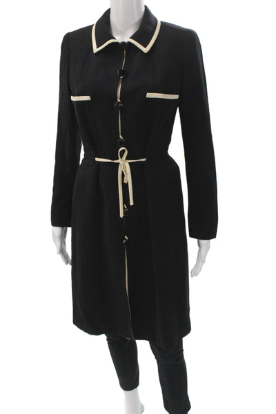 David Pallas Womens Overcoat Black Wool Button Long Sleeve Classic Size S