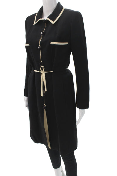 David Pallas Womens Overcoat Black Wool Button Long Sleeve Classic Size S