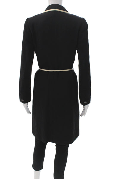 David Pallas Womens Overcoat Black Wool Button Long Sleeve Classic Size S