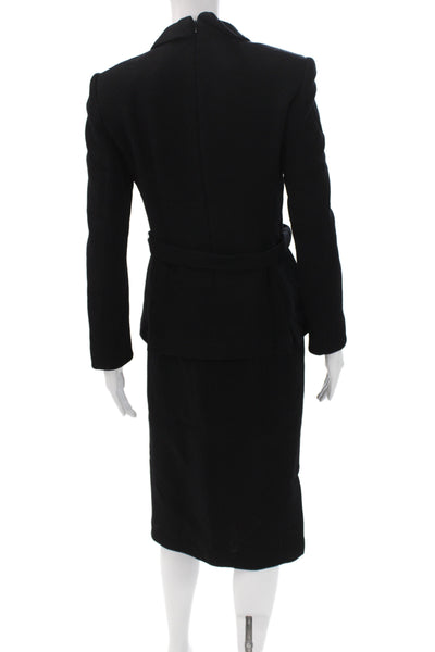 Le Tailleur Women Skirt Suit Black Floral Turtleneck Wool Long Sleeve Size 2