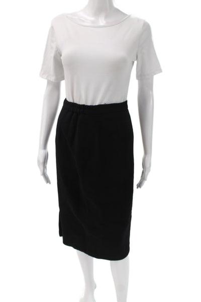 Le Tailleur Women Skirt Suit Black Floral Turtleneck Wool Long Sleeve Size 2