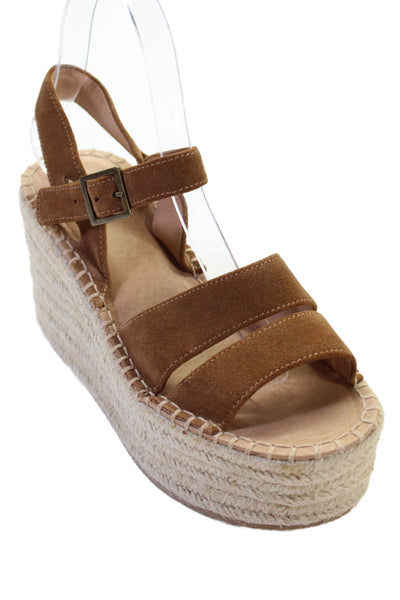 Soludos Womens Suede Platform Slingbacks Espadrille Wedges Brown Size 6.5