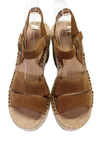 Soludos Womens Suede Platform Slingbacks Espadrille Wedges Brown Size 6.5