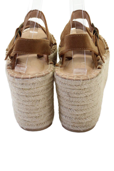 Soludos Womens Suede Platform Slingbacks Espadrille Wedges Brown Size 6.5