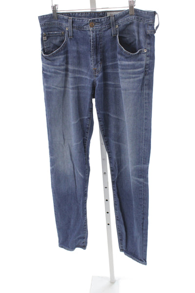AG Adriano Goldschmied Mens Straight Blue Jeans Cotton Blend Button Size 34
