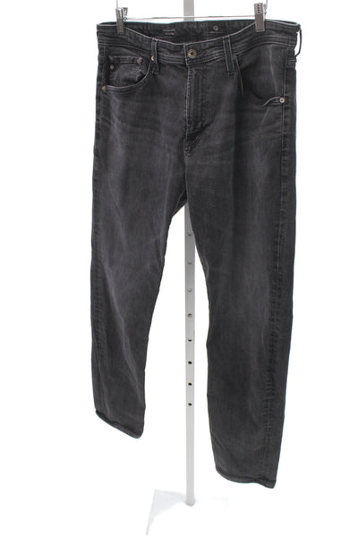 AG Adriano Goldschmied Men Black Straight Jeans Cotton Blend Button Fly Size 34
