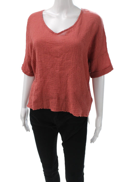 Nation LTD Women Basic Red V-Neck Short Sleeve Cotton Blouse Size XS