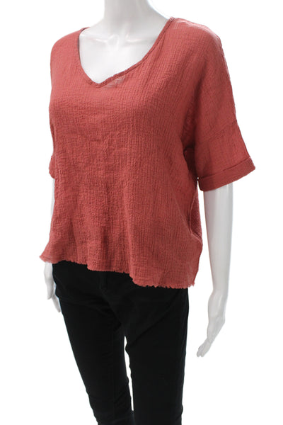 Nation LTD Women Basic Red V-Neck Short Sleeve Cotton Blouse Size XS