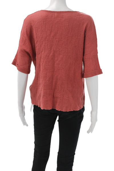 Nation LTD Women Basic Red V-Neck Short Sleeve Cotton Blouse Size XS