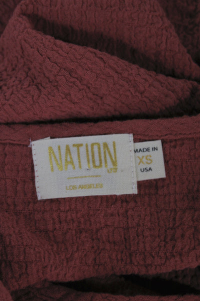 Nation LTD Women Basic Red V-Neck Short Sleeve Cotton Blouse Size XS
