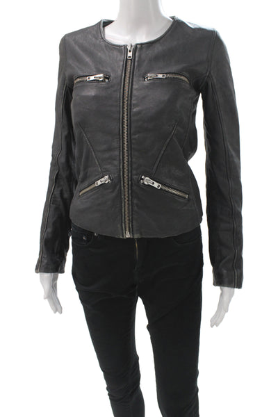 IRO Women Biker Jacket Black Lamb Leather Zip Closure Size 0