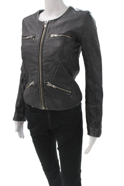IRO Women Biker Jacket Black Lamb Leather Zip Closure Size 0