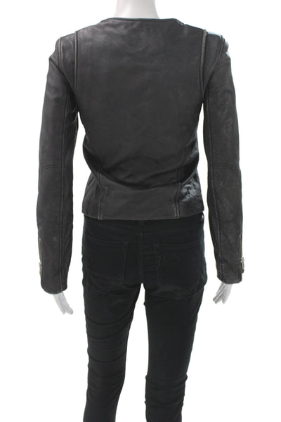 IRO Women Biker Jacket Black Lamb Leather Zip Closure Size 0