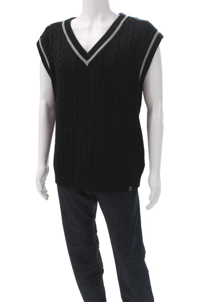 Fila Mens Cable Knit V Neck Sweater Vest Black Size M