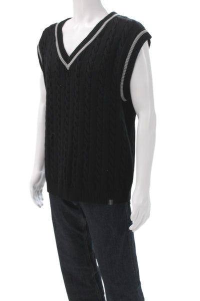 Fila Mens Cable Knit V Neck Sweater Vest Black Size M