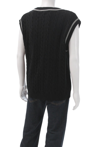 Fila Mens Cable Knit V Neck Sweater Vest Black Size M