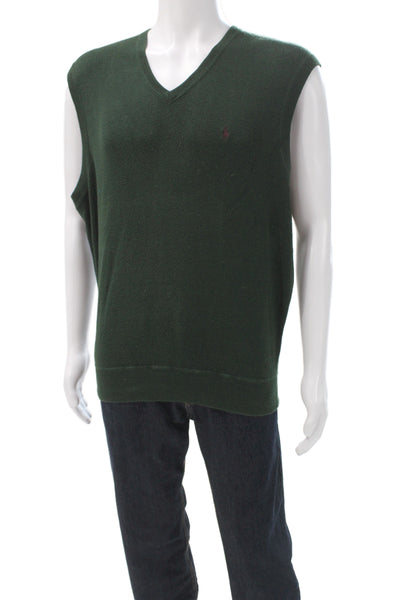 Polo Golf Ralph Lauren Mens Green Cotton V-Neck Sweater Vest Golf Size L