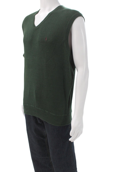Polo Golf Ralph Lauren Mens Green Cotton V-Neck Sweater Vest Golf Size L