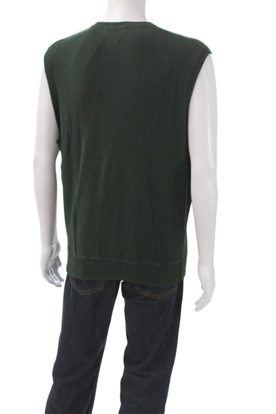 Polo Golf Ralph Lauren Mens Green Cotton V-Neck Sweater Vest Golf Size L