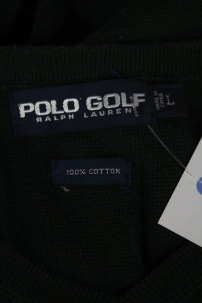 Polo Golf Ralph Lauren Mens Green Cotton V-Neck Sweater Vest Golf Size L
