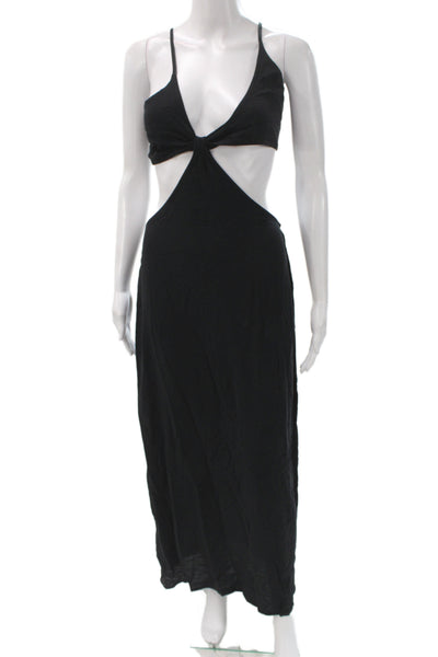 PQ Women Maxi Black Rayon V Neck Sleeveless Full Length Dress Size M