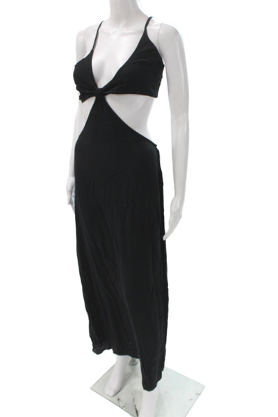 PQ Women Maxi Black Rayon V Neck Sleeveless Full Length Dress Size M