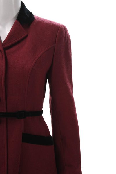 Vestito Collezioni Womens Wool Velvet Trim Blazer Skirt Suit Set Red Size 4