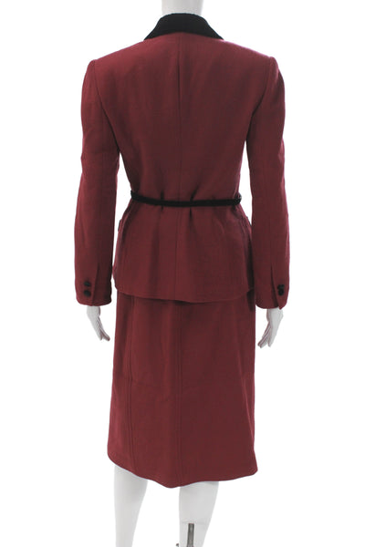 Vestito Collezioni Womens Wool Velvet Trim Blazer Skirt Suit Set Red Size 4