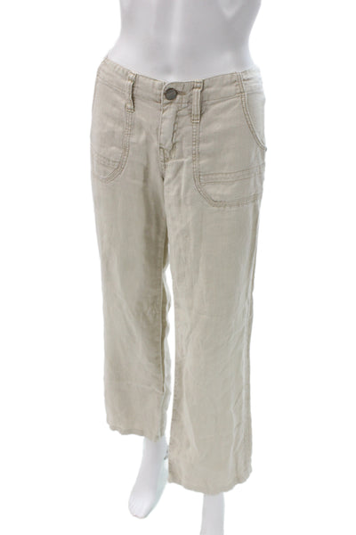 Sanctuary Womens Cropped Linen Pants Beige Button Closure Size 26