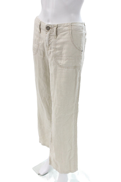 Sanctuary Womens Cropped Linen Pants Beige Button Closure Size 26