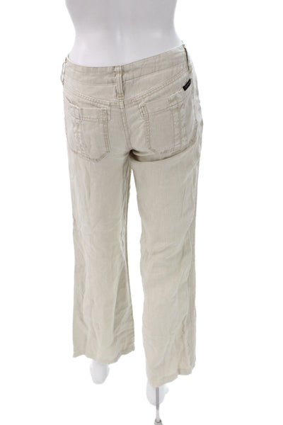 Sanctuary Womens Cropped Linen Pants Beige Button Closure Size 26