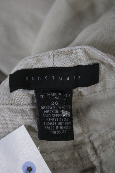 Sanctuary Womens Cropped Linen Pants Beige Button Closure Size 26