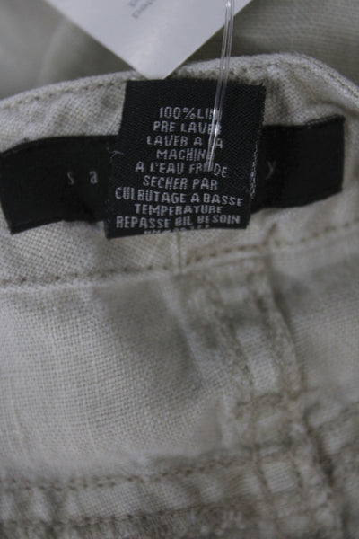 Sanctuary Womens Cropped Linen Pants Beige Button Closure Size 26