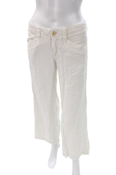 Pilcro Anthropologie Womens Cropped Ivory Linen Pants Size 2