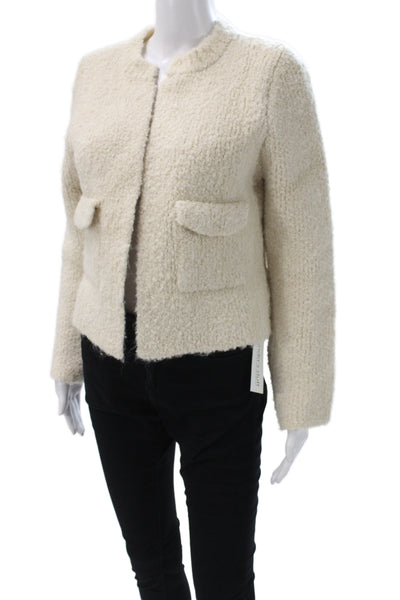 Zara Womens Ivory Basic Jacket Long Sleeve Round Neck Size S
