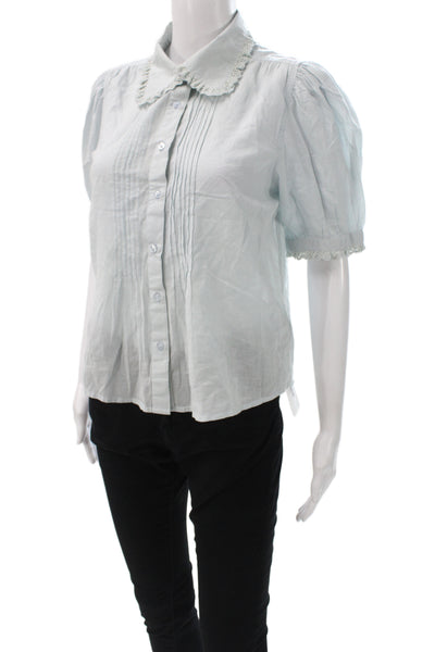 sundays by wearesundays Women Collared Cotton Short Sleeve Blouse Size S
