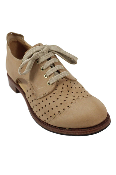 Angela Scott Womens Cut Out Perforated Leather Oxfords Brown Size 37.5