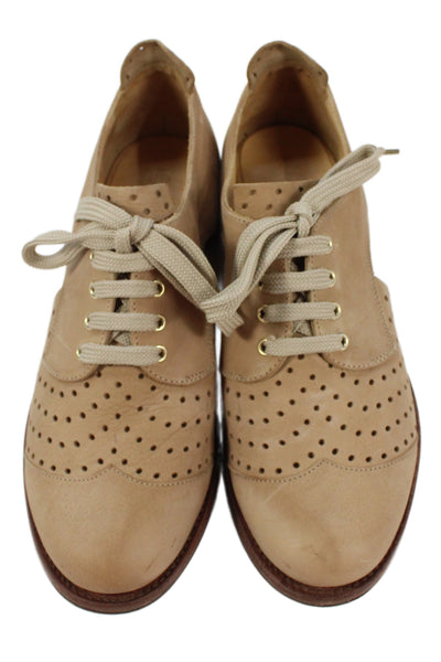 Angela Scott Womens Cut Out Perforated Leather Oxfords Brown Size 37.5